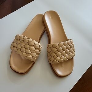 COPY - Tan Woven Slide Sandals with Flat Sole